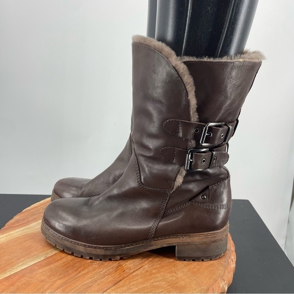 Wilma Firenze Genuine brown Leather faux fur boots buckle winter Booties 38 8 - Picture 3 of 6